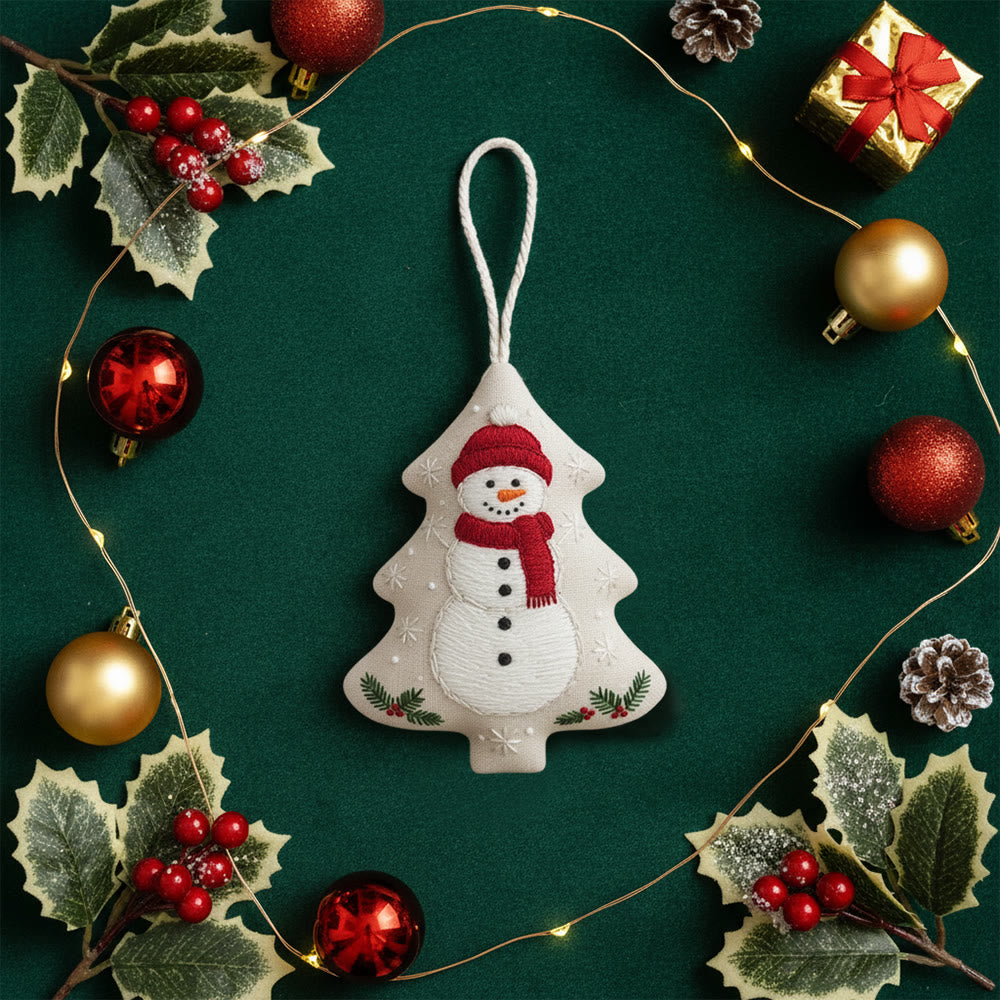 Rubbyoo Tree-shaped Embroidery Kit - Happy Snow Man | Christmas Hanging Decor | Diy Needle Artcraft - image 8