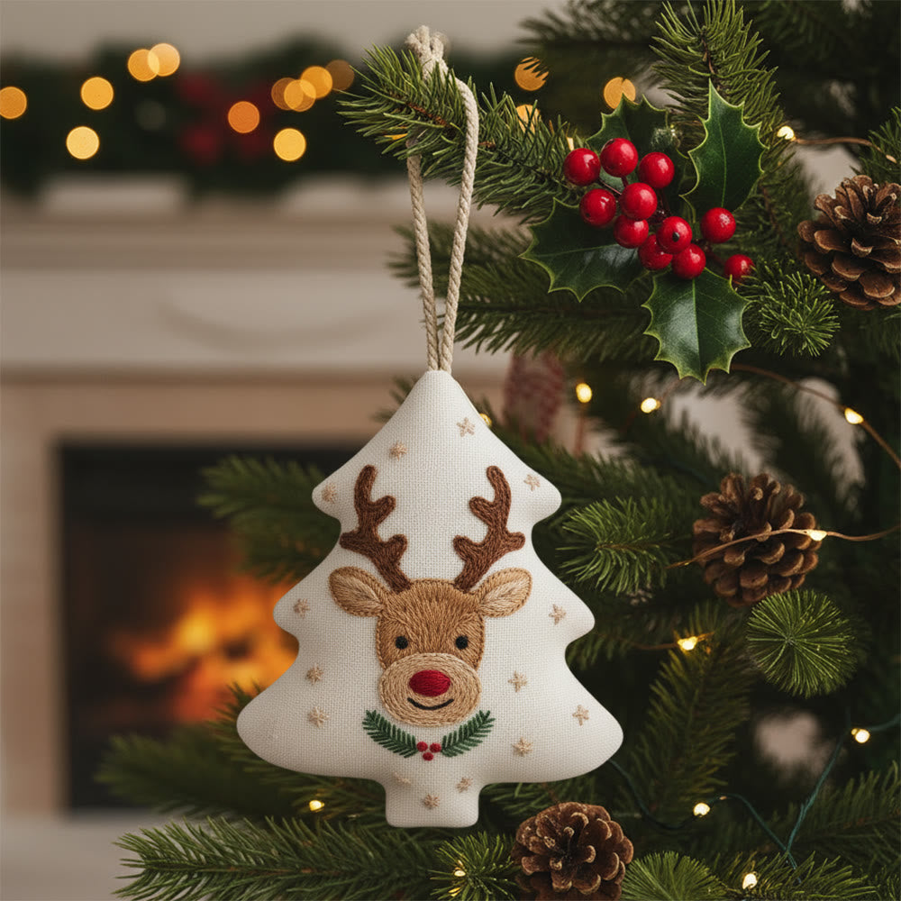 Rubbyoo Tree-shaped Embroidery Kit - Cute Deer | Christmas Tree Hanging Decor | Creative Handmade Art - 6 inches hoop kit - image 0