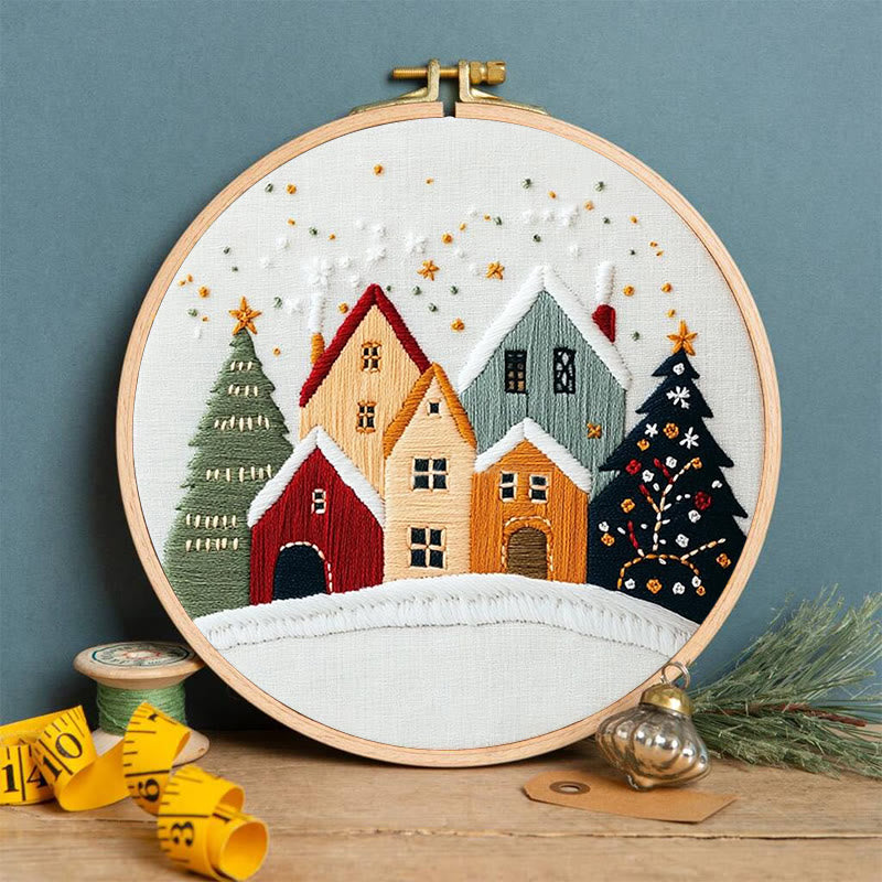 Rubbyoo Embroidery Kit - Village Snowscape | Festive Christmas Gift | Hand Embroidery Stitch Art - image 1