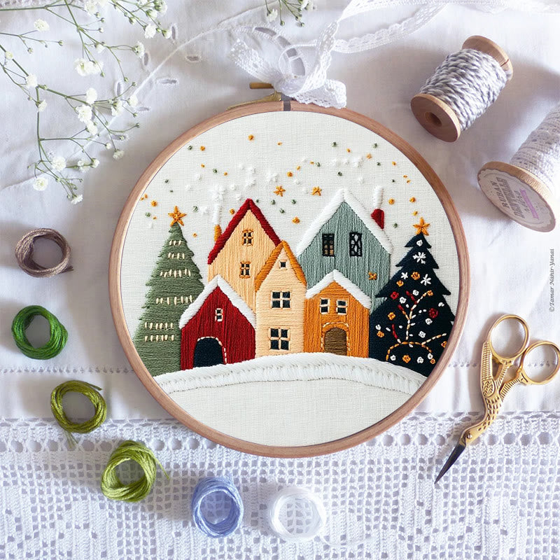 Rubbyoo Embroidery Kit - Village Snowscape | Festive Christmas Gift | Hand Embroidery Stitch Art - image 7