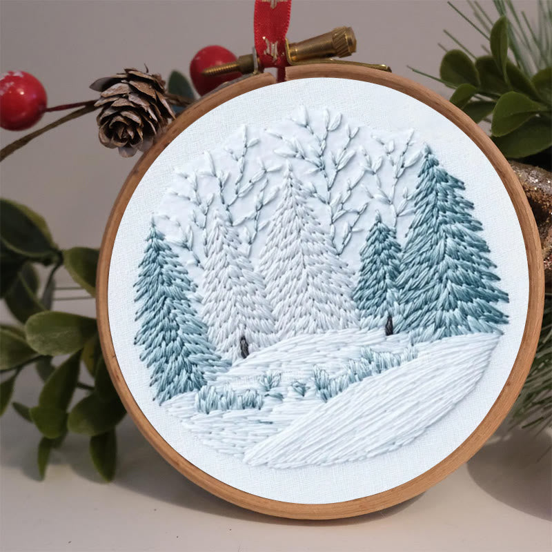 Rubbyoo Embroidery Kit - Winter Snowy Pine Forest | Cozy Home Accent | Hand Embroidery - image 1