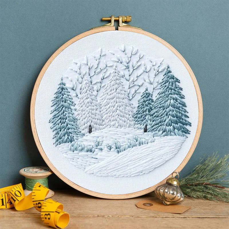 Rubbyoo Embroidery Kit - Winter Snowy Pine Forest | Cozy Home Accent | Hand Embroidery - image 2