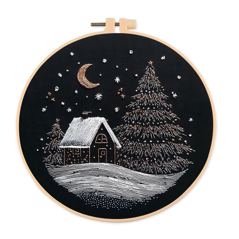 Rubbyoo Embroidery Kit - Moonlit Cottage | Holiday Decor | Embroidery Art - 20*20cm - image 0