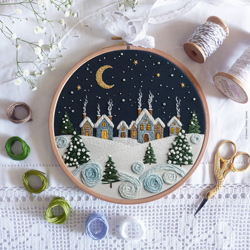 Rubbyoo Embroidery Kit - Moonlit Snow Town | Cozy Home Ornament | Hand Stitch Craft - image 8