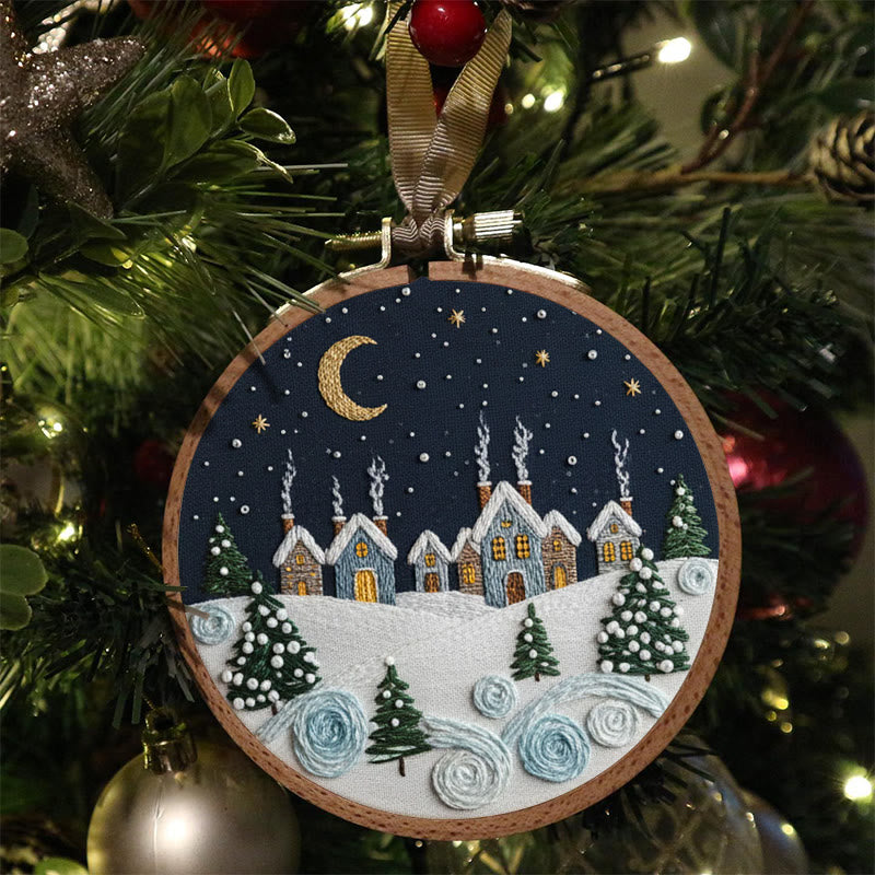 Rubbyoo Embroidery Kit - Moonlit Snow Town | Cozy Home Ornament | Hand Stitch Craft - image 2