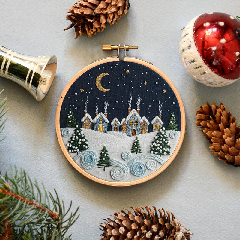 Rubbyoo Embroidery Kit - Moonlit Snow Town | Cozy Home Ornament | Hand Stitch Craft - image 6