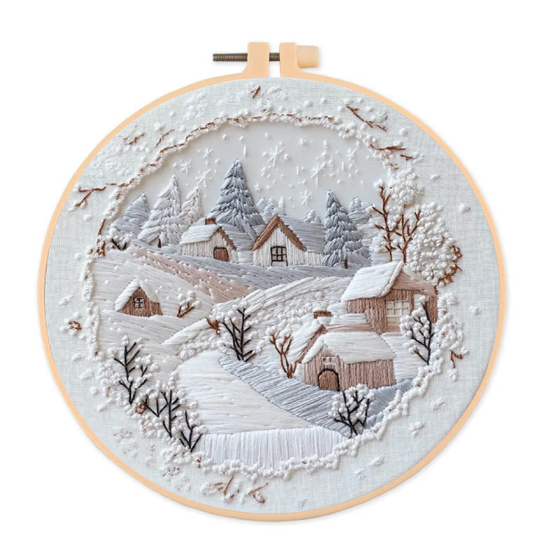 Rubbyoo Embroidery Kit - Frosty Woodland Village | Wintry Decor Piece | Textured Embroidery Work - 20*20cm - image 0