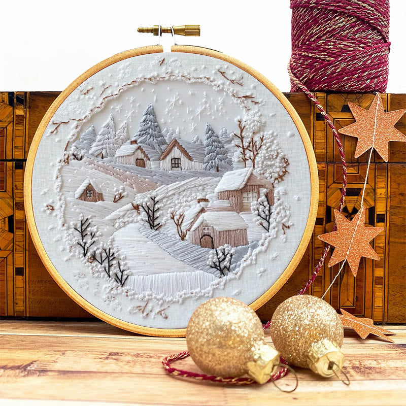 Rubbyoo Embroidery Kit - Frosty Woodland Village | Wintry Decor Piece | Textured Embroidery Work - image 9