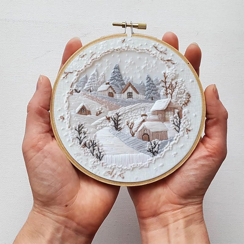 Rubbyoo Embroidery Kit - Frosty Woodland Village | Wintry Decor Piece | Textured Embroidery Work - image 6