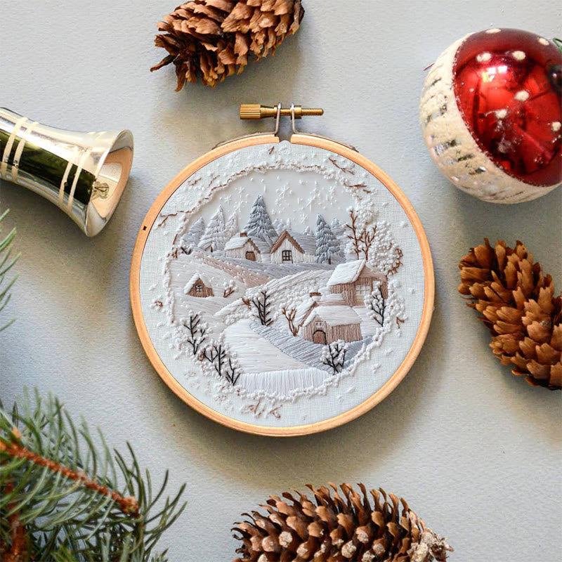 Rubbyoo Embroidery Kit - Frosty Woodland Village | Wintry Decor Piece | Textured Embroidery Work - image 8