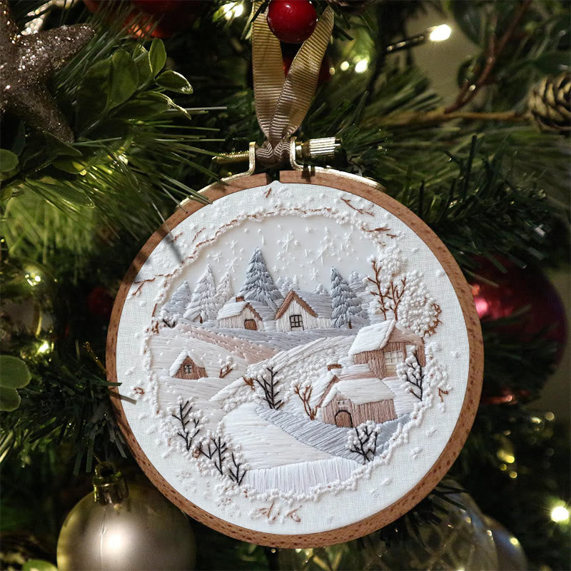 Rubbyoo Embroidery Kit - Frosty Woodland Village | Wintry Decor Piece | Textured Embroidery Work - image 2