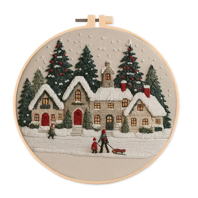 Rubbyoo Embroidery Kit - Christmas Cabin Sledding Scene | Heartwarming Indoor Decor | Exquisite Stitch - 20*20cm - image 0