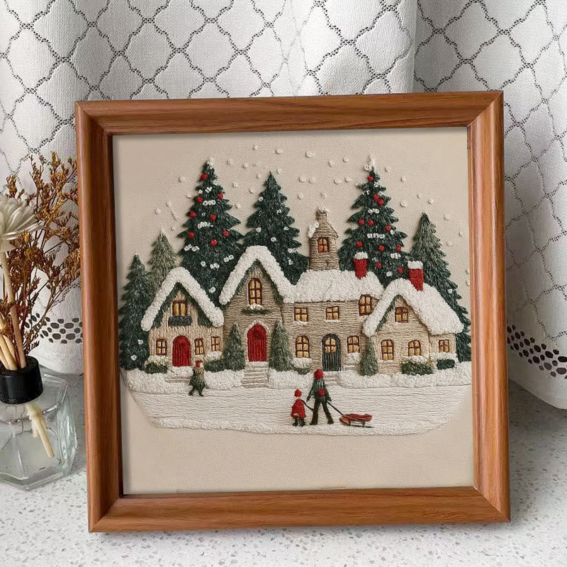 Rubbyoo Embroidery Kit - Christmas Cabin Sledding Scene | Heartwarming Indoor Decor | Exquisite Stitch - Embroidery Kit Plus An Extra Frame - image 3