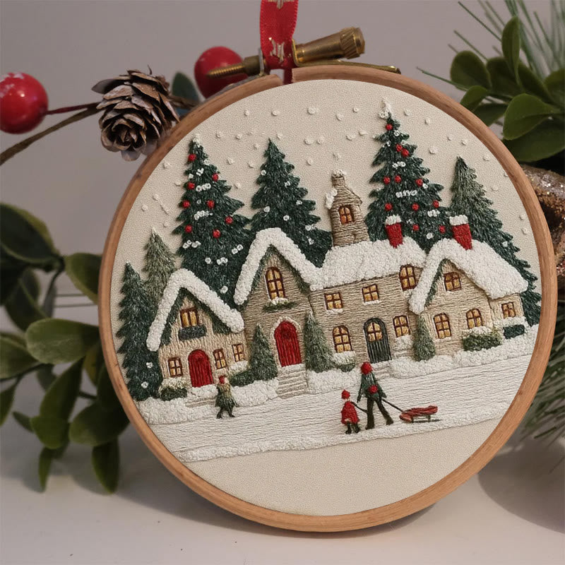 Rubbyoo Embroidery Kit - Christmas Cabin Sledding Scene | Heartwarming Indoor Decor | Exquisite Stitch - image 1