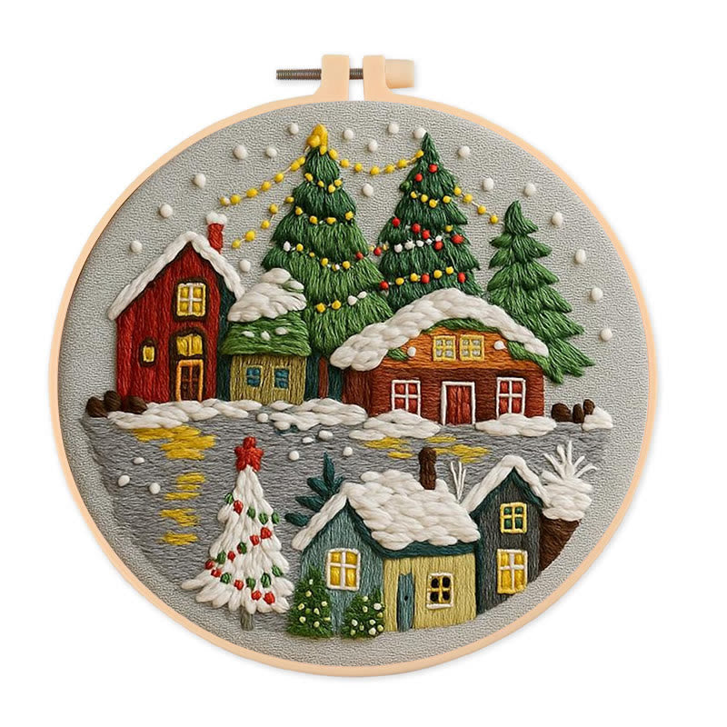Rubbyoo Embroidery Kit - Christmas Colorful Cottage | Ideal Holiday Gifting Choice | Rich Texture Stitch Craft - 20*20cm - image 0