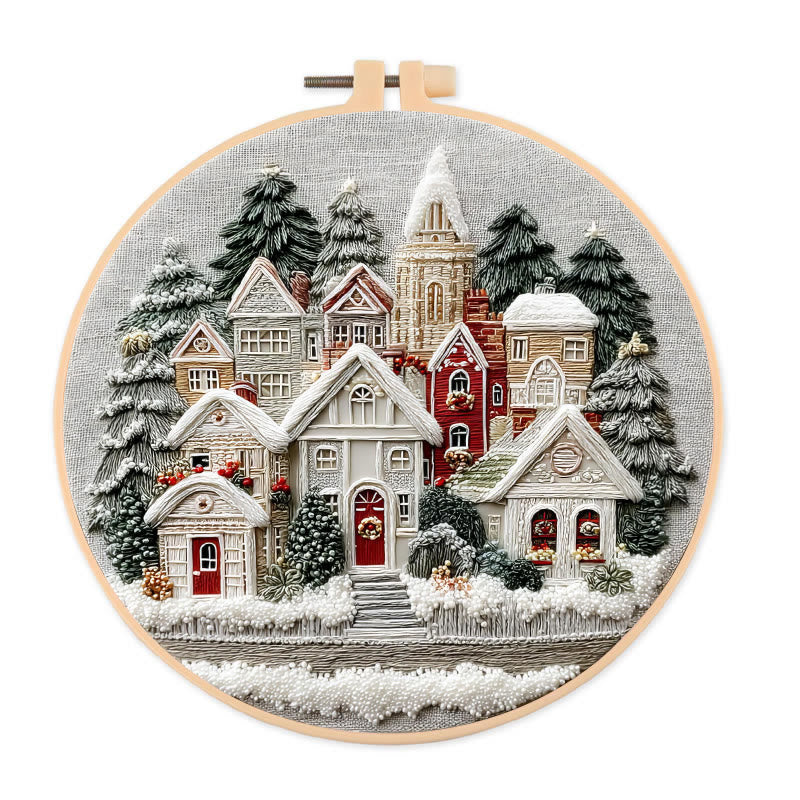 Rubbyoo Embroidery Kit - Snowy Christmas Townscape | Top Festive Gifting Option | Modern Embroidery - 20*20cm - image 0