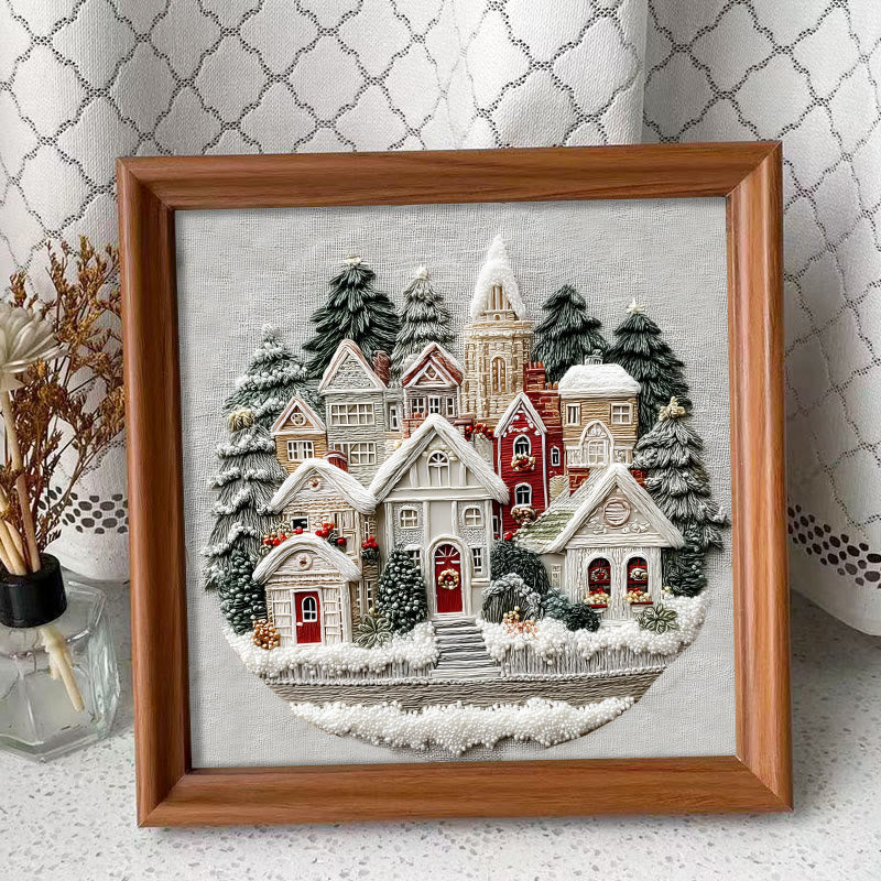 Rubbyoo Embroidery Kit - Snowy Christmas Townscape | Top Festive Gifting Option | Modern Embroidery - Embroidery Kit Plus An Extra Frame - image 3