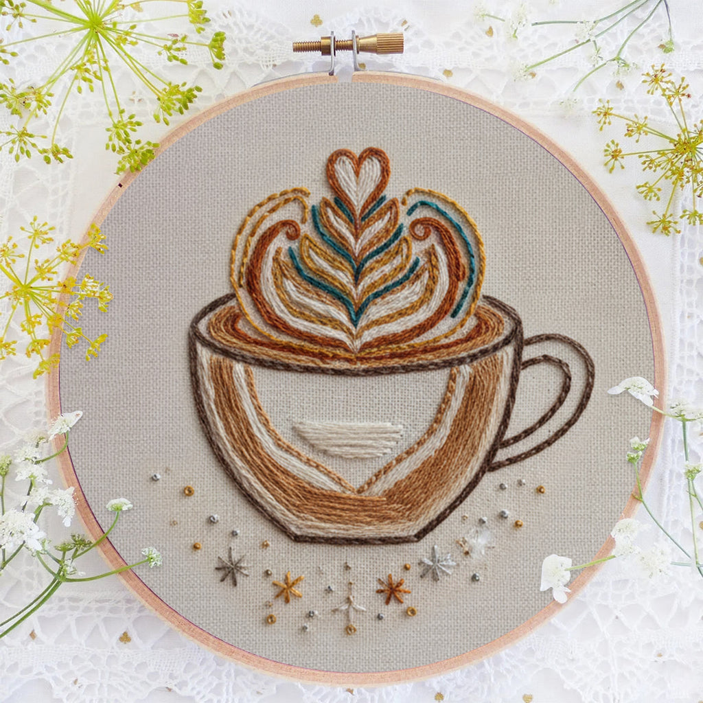 Rubbyoo Embroidery Kit - Latte Art Coffee Cup | Novice-Friendly Handcraft Project | Warm Textured Embroidery Piece - image 5