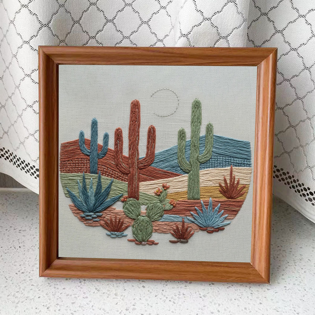 Rubbyoo Embroidery Kit - Desert Cactus Moonlit Landscape | Bohemian Home Accent | Colorful Scenic Creation - Embroidery Kit Plus An Extra Frame - image 3