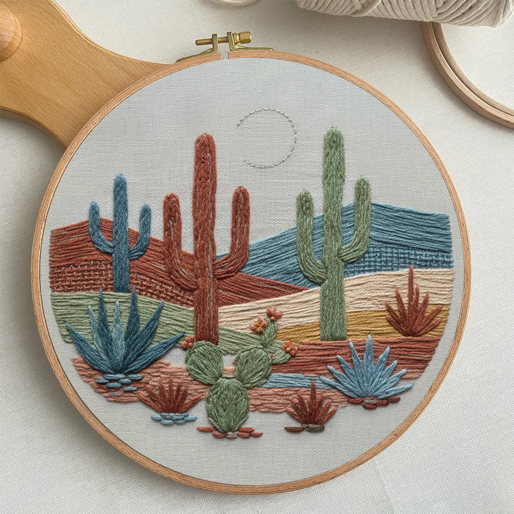 Rubbyoo Embroidery Kit - Desert Cactus Moonlit Landscape | Bohemian Home Accent | Colorful Scenic Creation - image 1