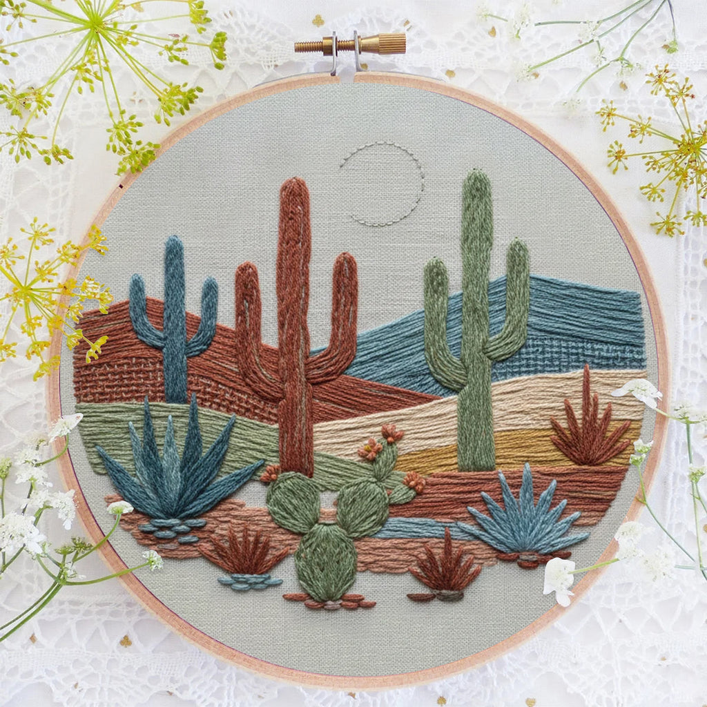 Rubbyoo Embroidery Kit - Desert Cactus Moonlit Landscape | Bohemian Home Accent | Colorful Scenic Creation - image 2
