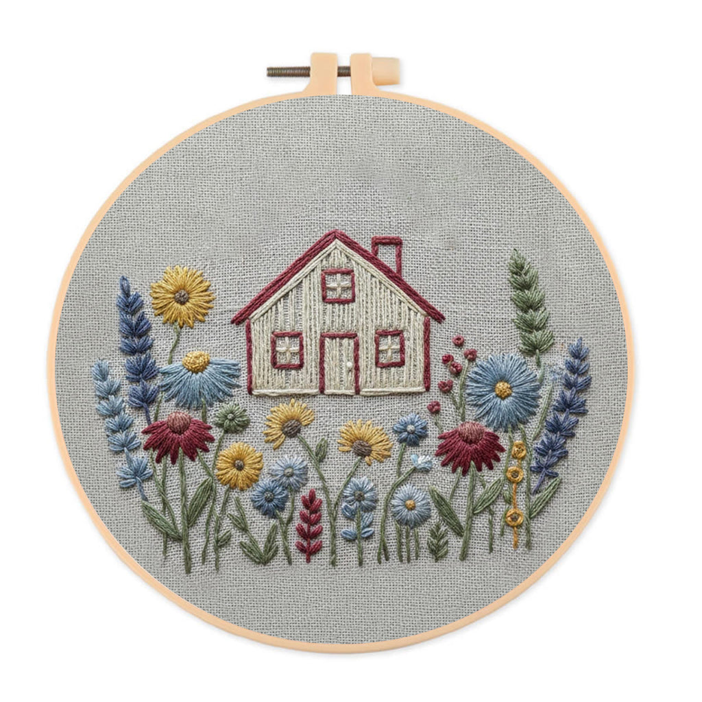 Rubbyoo Embroidery Kit - Wildflower-lined Country Cottage | Charming Home Decor | Delightful Handmade Gift - 20*20cm - image 0