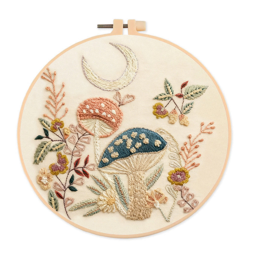 Rubbyoo Embroidery Kit - Mushroom With Moon | Diy Hoop Art | Perfect Needle Craft For Beginner  - 20*20cm - image 0