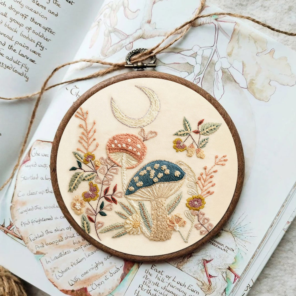 Rubbyoo Embroidery Kit - Mushroom With Moon | Diy Hoop Art | Perfect Needle Craft For Beginner  - image 3