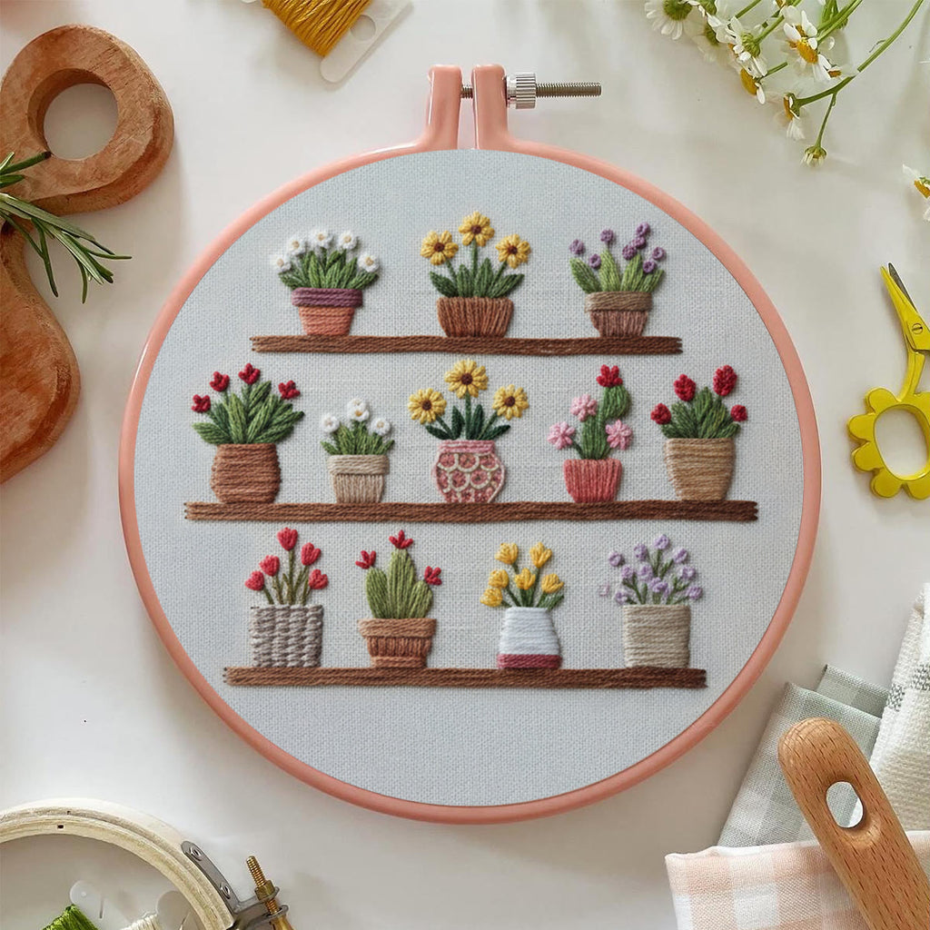 Rubbyoo Embroidery Kit - Blooming Flower Pot | Unique Floral Needlepoint | Gift For Her - image 1