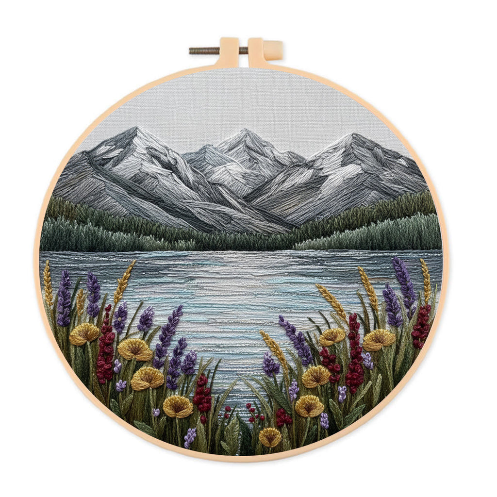 Rubbyoo Embroidery Kit - Mountain Lake | Landscape Hoop Art | Perfect Wall Hanging - 20*20cm - image 0