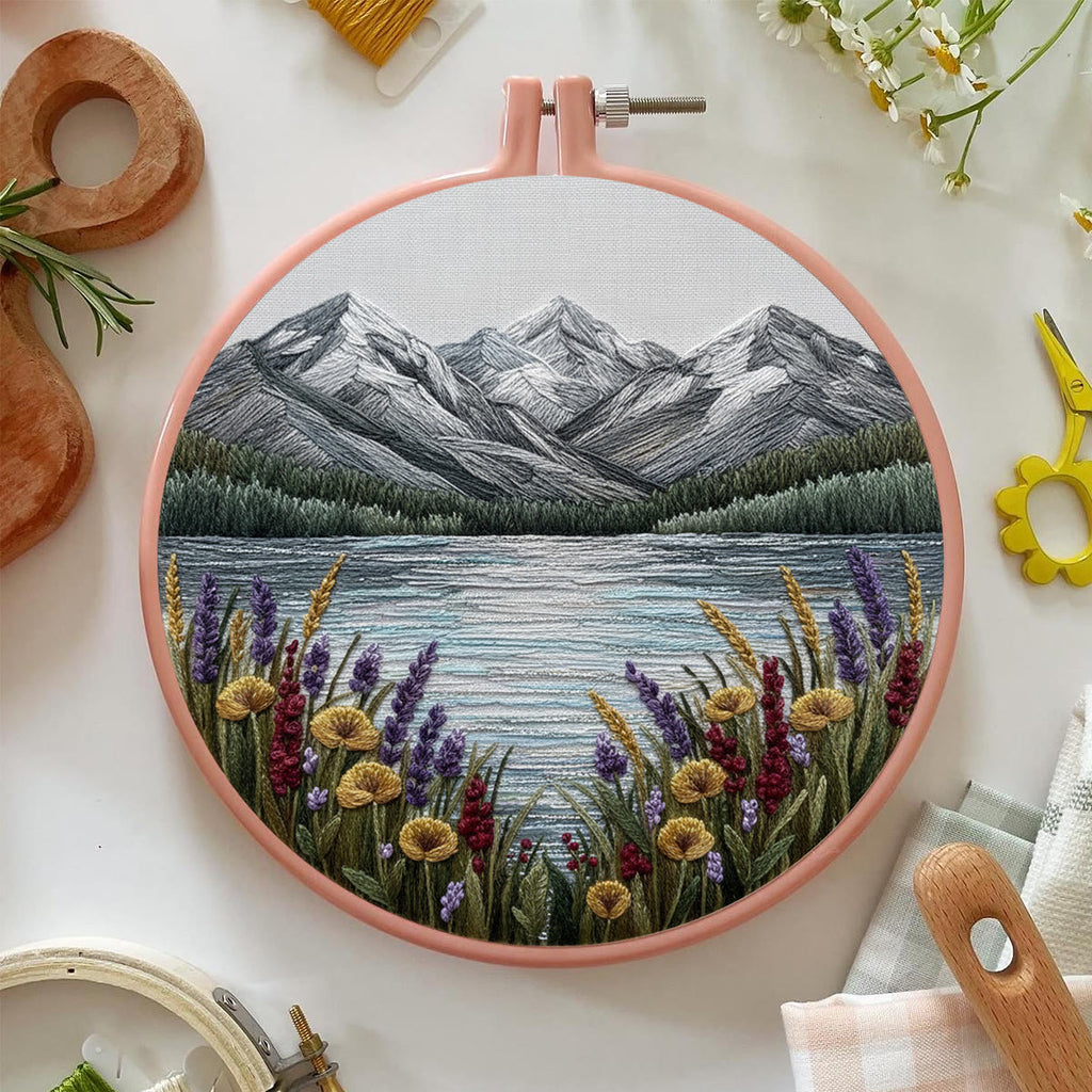 Rubbyoo Embroidery Kit - Mountain Lake | Landscape Hoop Art | Perfect Wall Hanging - image 3