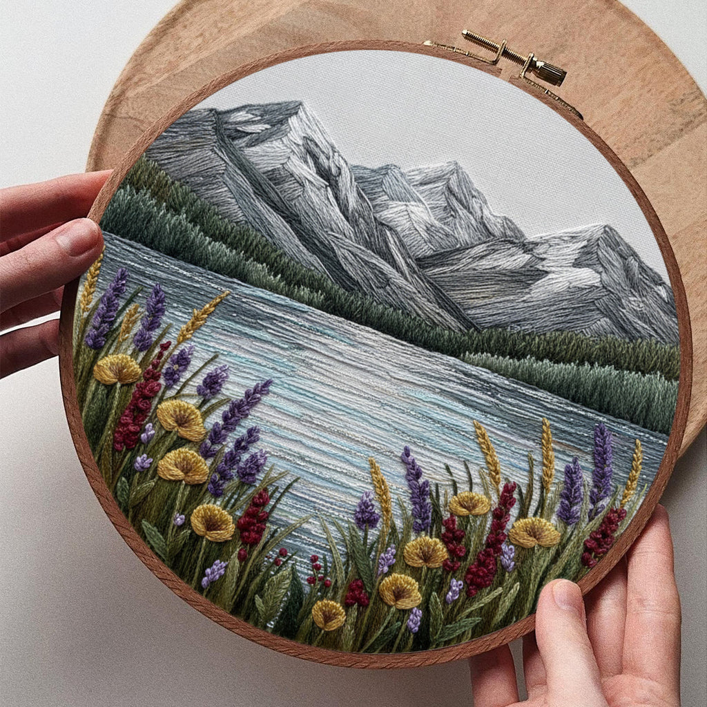 Rubbyoo Embroidery Kit - Mountain Lake | Landscape Hoop Art | Perfect Wall Hanging - image 7