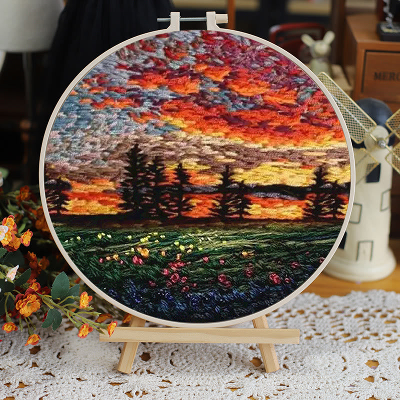 Rubbyoo Embroidery Kit - Majestic Landscape Series | Unique Needle Artwork | Perfect Wall Decoration - 15*15cm - Stunning Sunset - image 2