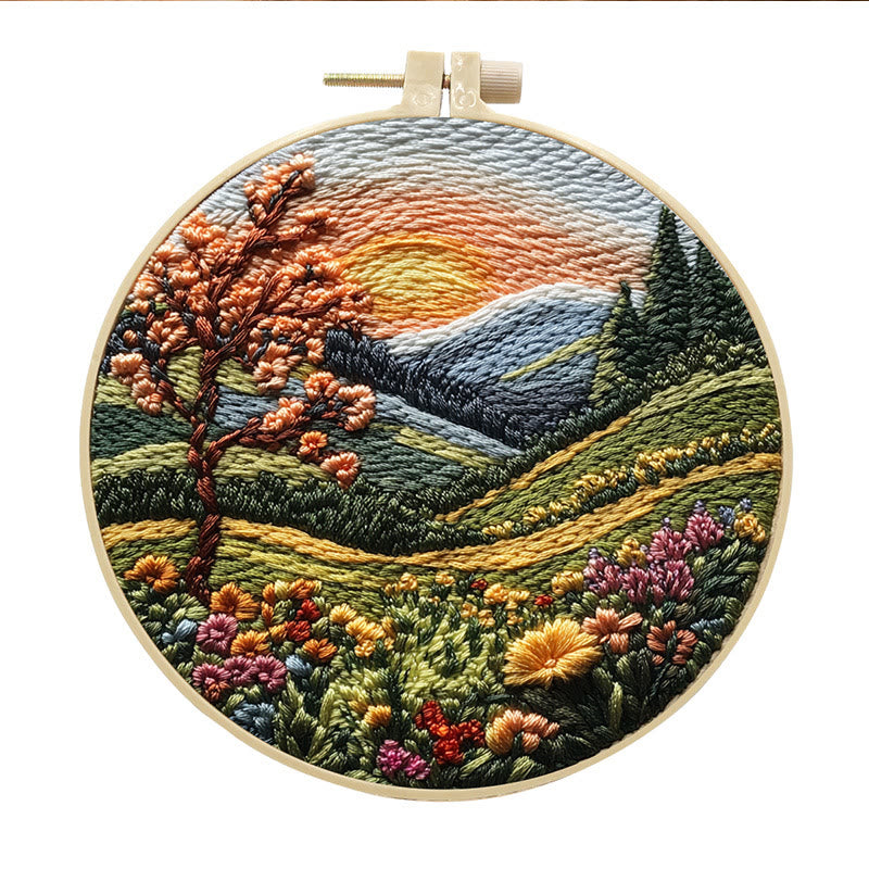 Rubbyoo Embroidery Kit - Floral Mountain Scenery | Charming Needle Art | Nice Handmade Gift - 15*15cm - #4 - image 4