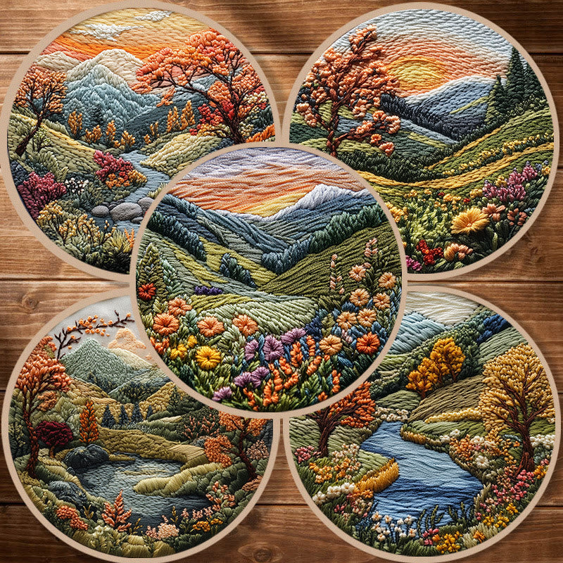 Rubbyoo Embroidery Kit - Floral Mountain Scenery | Charming Needle Art | Nice Handmade Gift - image 0