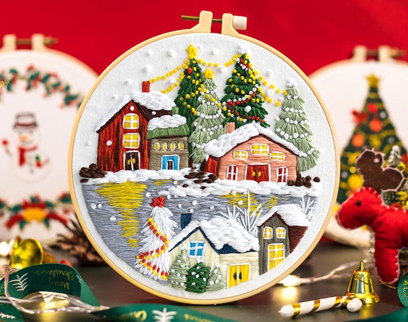 Rubbyoo Embroidery Kit - Happy Christmas Town Series | Diy Holiday Hoop Art | Perfect Home Ornament - 20*20cm - #3 - image 3