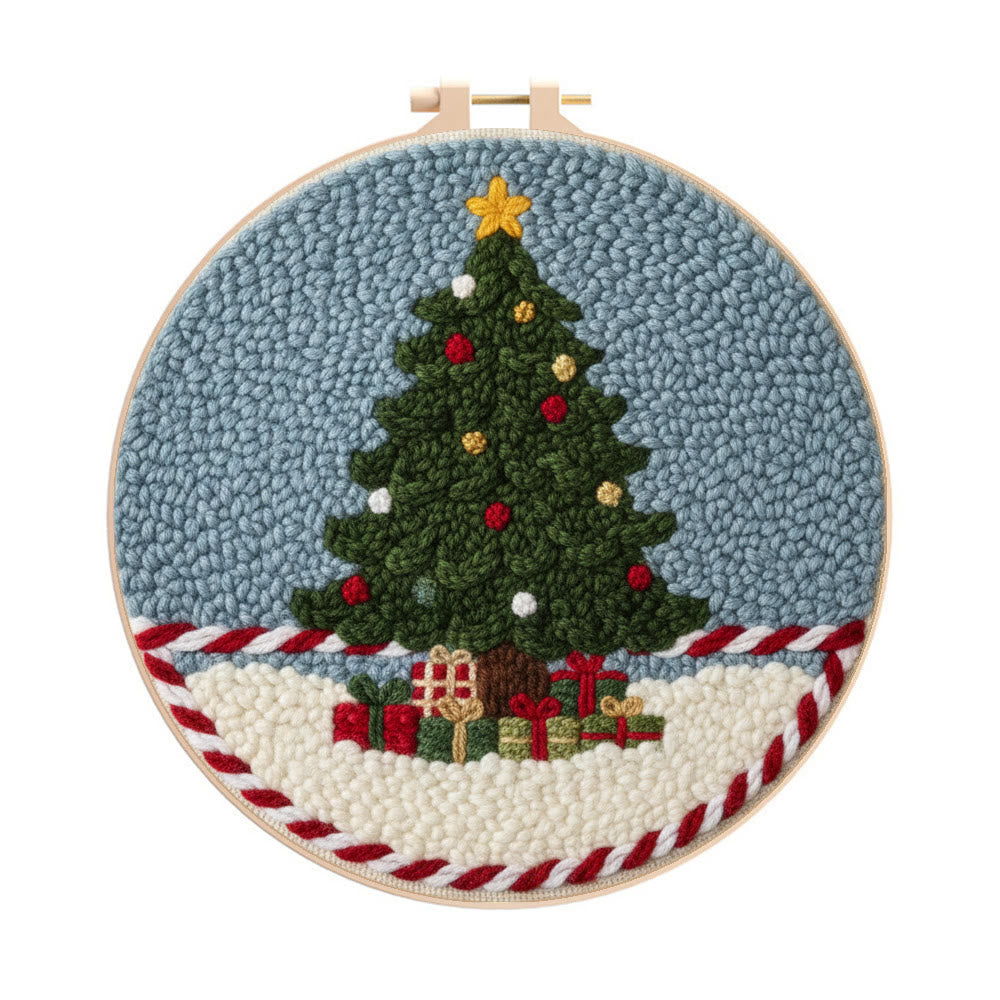Festive Christmas Tree Punch Needle Kit – Beginner-Friendly Project | Cheerful Holiday Accent - 8 inch Hoop Kit - image 0