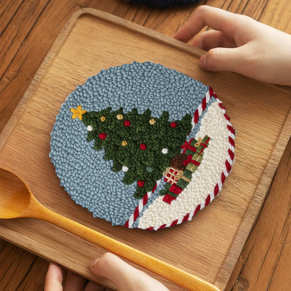 Festive Christmas Tree Punch Needle Kit – Beginner-Friendly Project | Cheerful Holiday Accent - 5 inch Coaster Kit - image 3