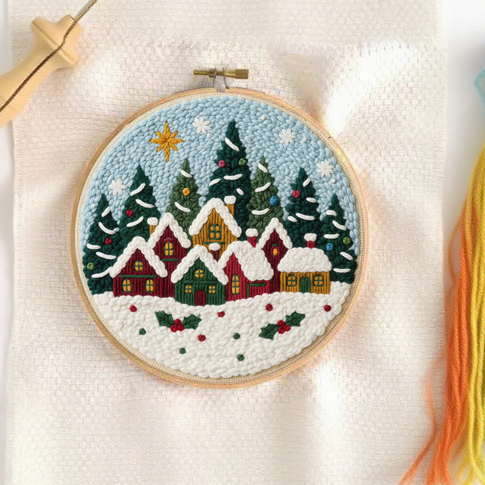 Twinkling Snowy Village Punch Needle Kit – Handmade Gift | Charming Seasonal Wall Piece - image 5