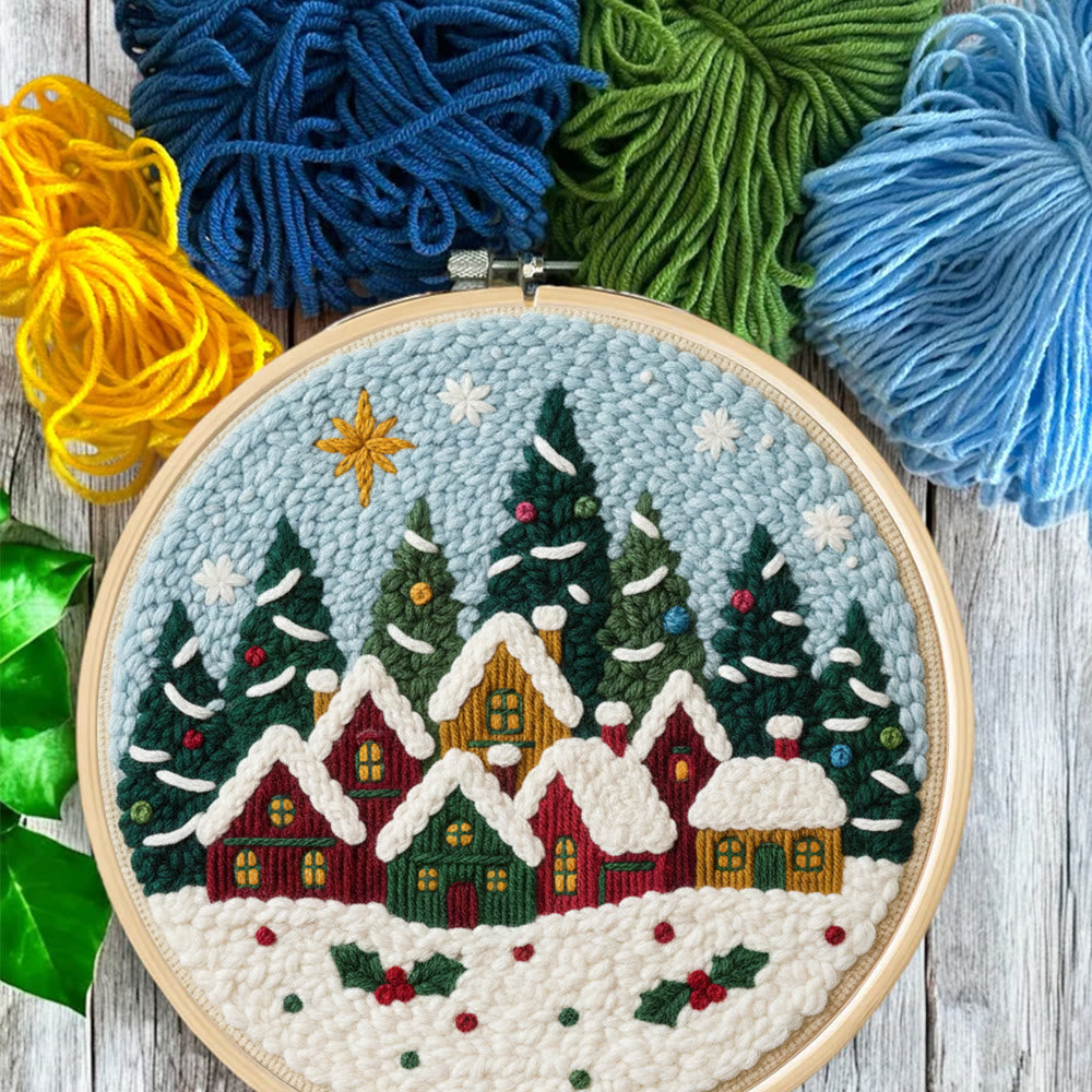 Twinkling Snowy Village Punch Needle Kit – Handmade Gift | Charming Seasonal Wall Piece - image 2
