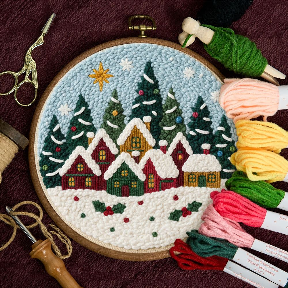 Twinkling Snowy Village Punch Needle Kit – Handmade Gift | Charming Seasonal Wall Piece - image 10