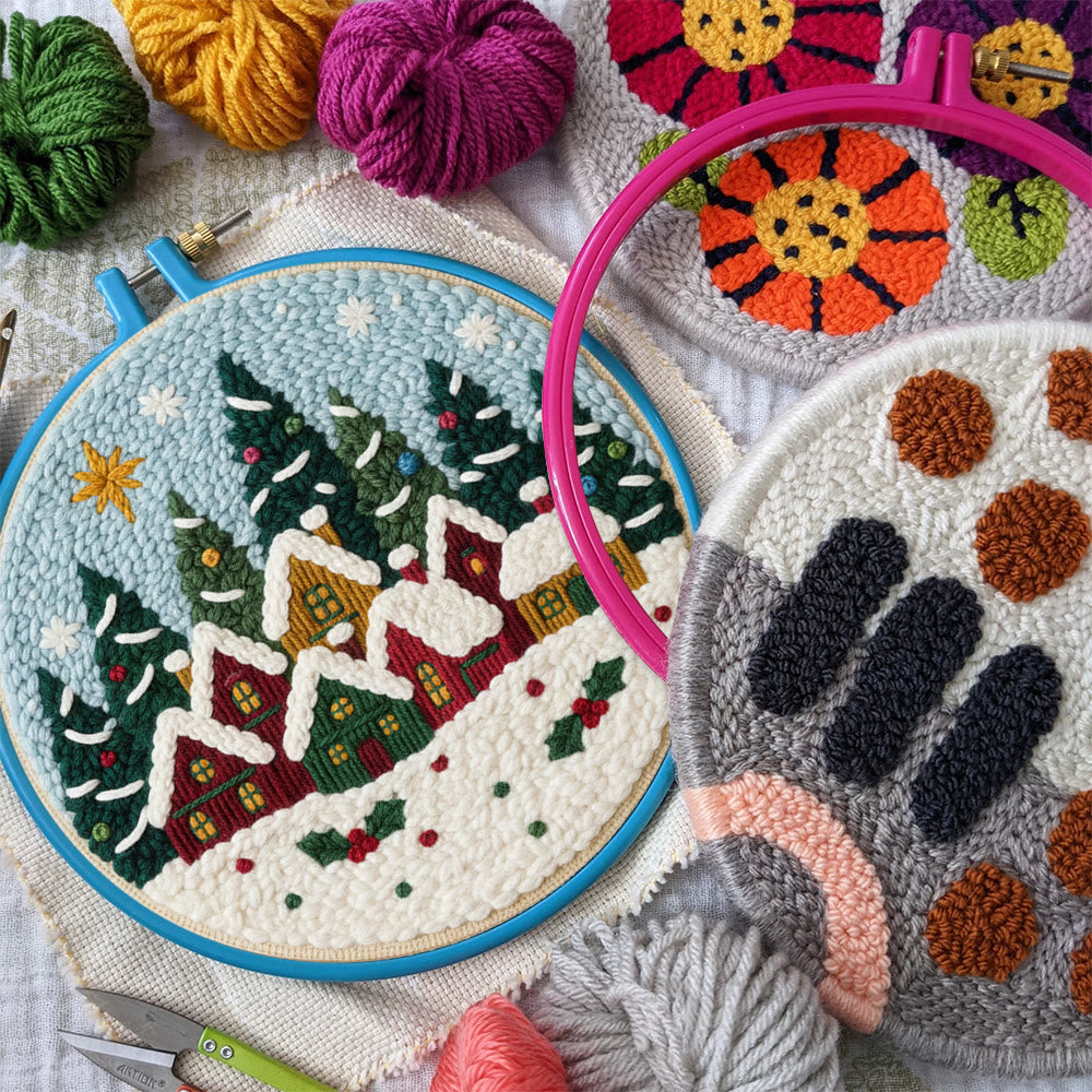 Twinkling Snowy Village Punch Needle Kit – Handmade Gift | Charming Seasonal Wall Piece - image 9