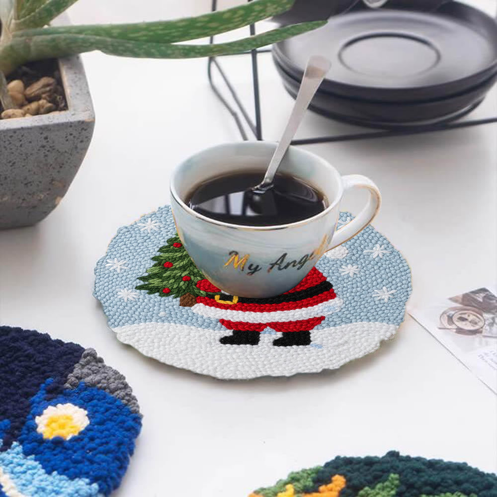 Snowy Santa With Christmas Tree Punch Needle Kit – Artisanal Gift | Cheerful Holiday Decor - image 4