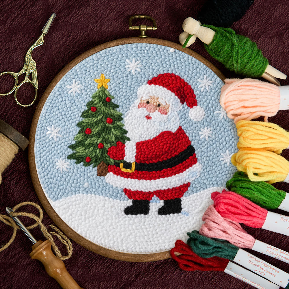 Snowy Santa With Christmas Tree Punch Needle Kit – Artisanal Gift | Cheerful Holiday Decor - image 9