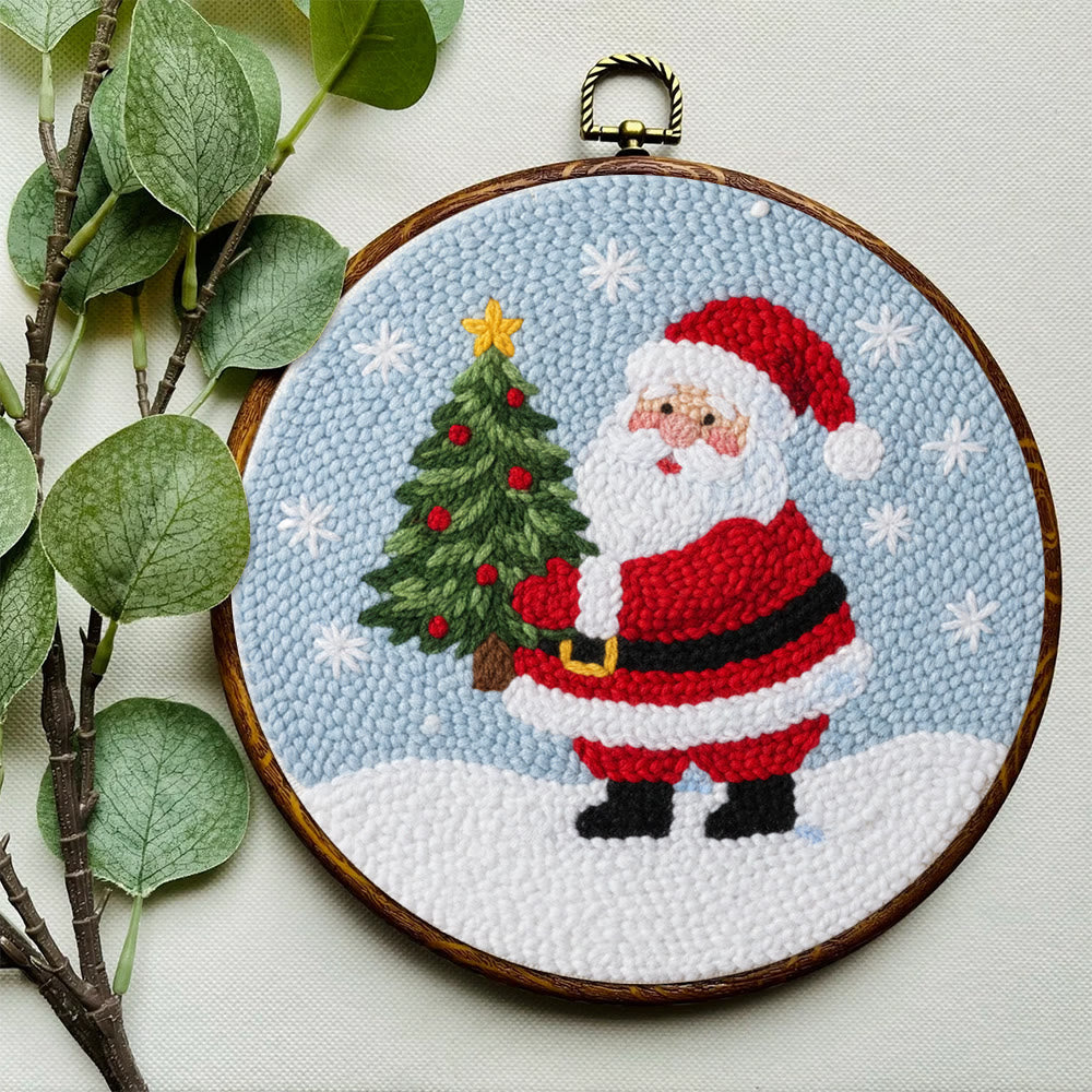 Snowy Santa With Christmas Tree Punch Needle Kit – Artisanal Gift | Cheerful Holiday Decor - image 5
