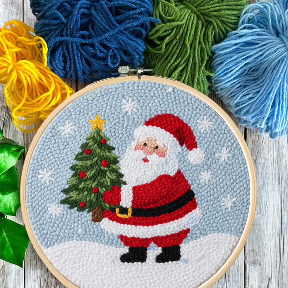 Snowy Santa With Christmas Tree Punch Needle Kit – Artisanal Gift | Cheerful Holiday Decor - image 7
