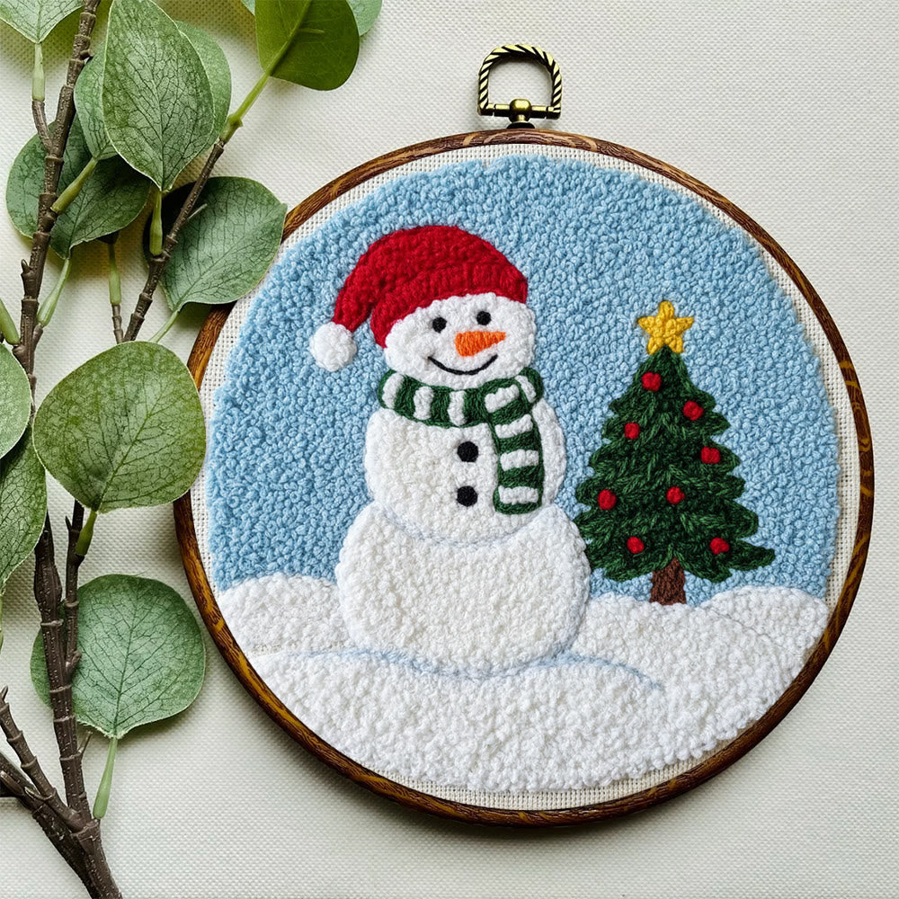 Santa-hatted Snowman Tree Punch Needle Kit – Beginner Craftwork | Festive Decor Piece - image 6