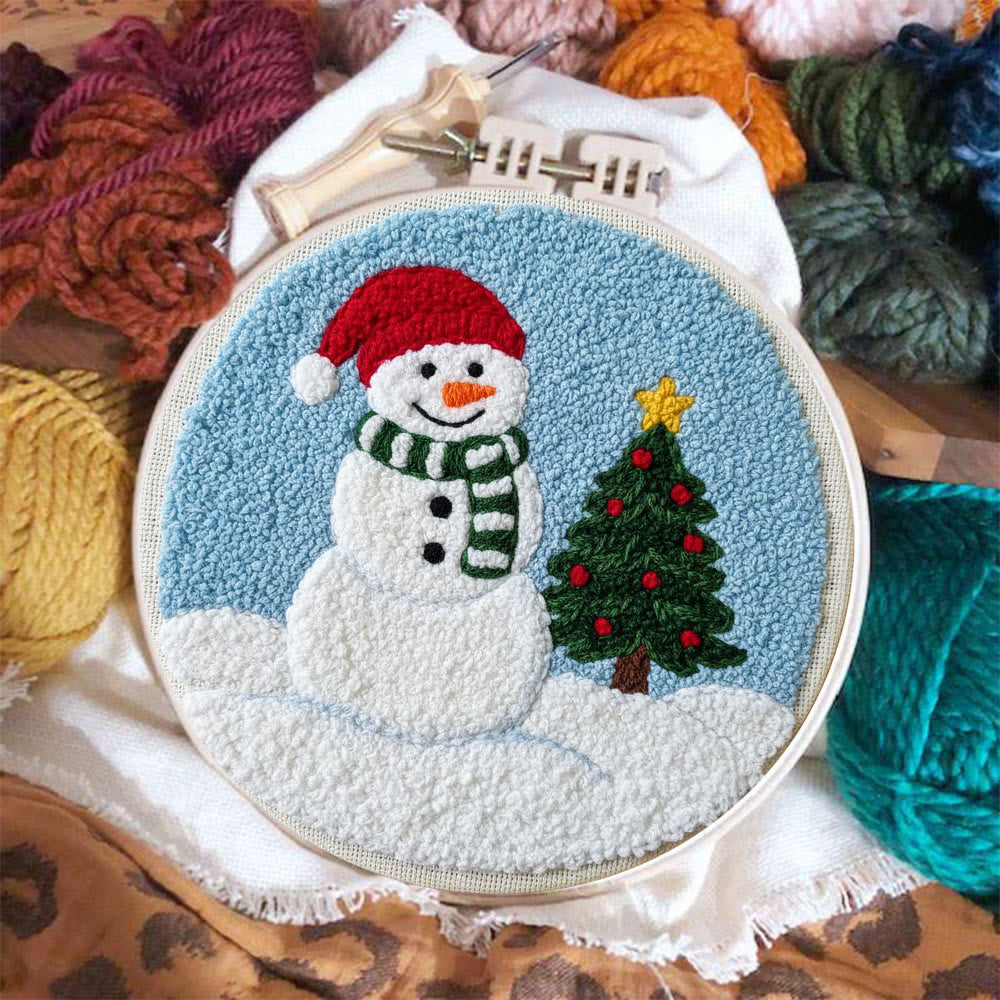 Santa-hatted Snowman Tree Punch Needle Kit – Beginner Craftwork | Festive Decor Piece - image 5