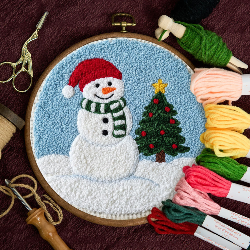 Santa-hatted Snowman Tree Punch Needle Kit – Beginner Craftwork | Festive Decor Piece - image 10