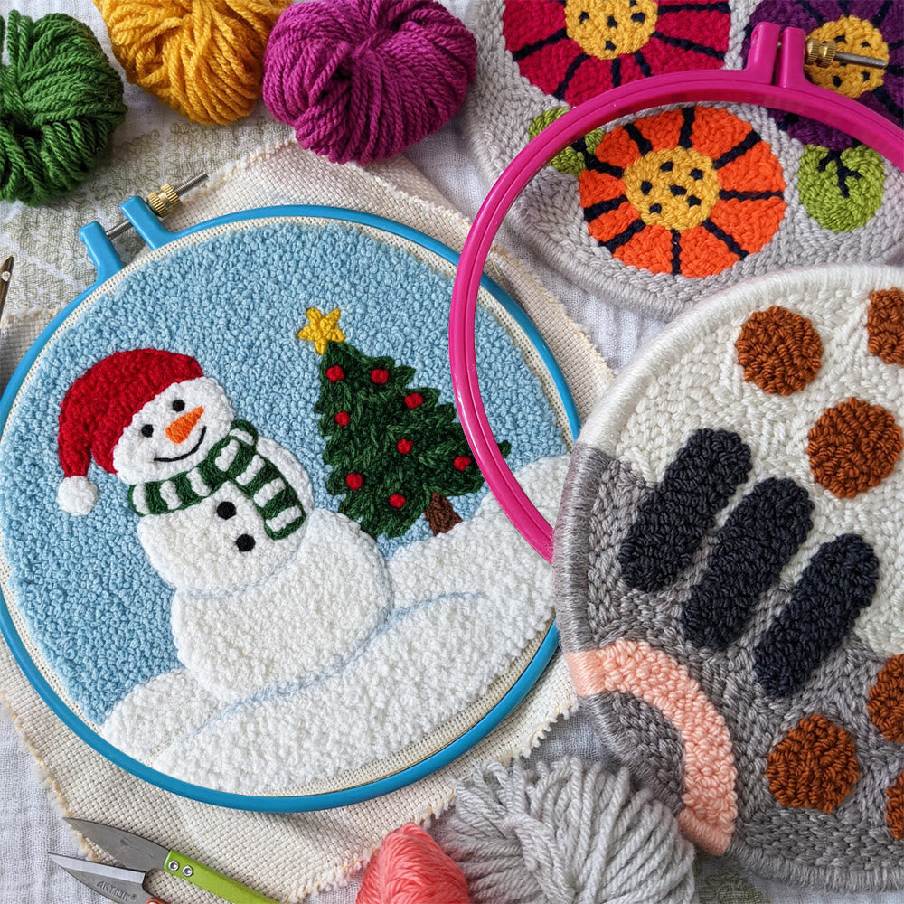 Santa-hatted Snowman Tree Punch Needle Kit – Beginner Craftwork | Festive Decor Piece - image 9